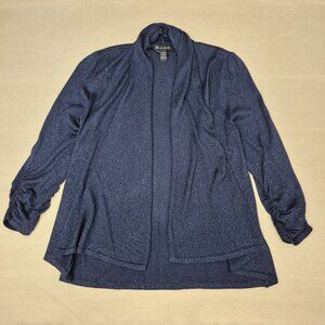 INC Blue Metallic Long Sleeve Size L Draped Shawl Cardigan